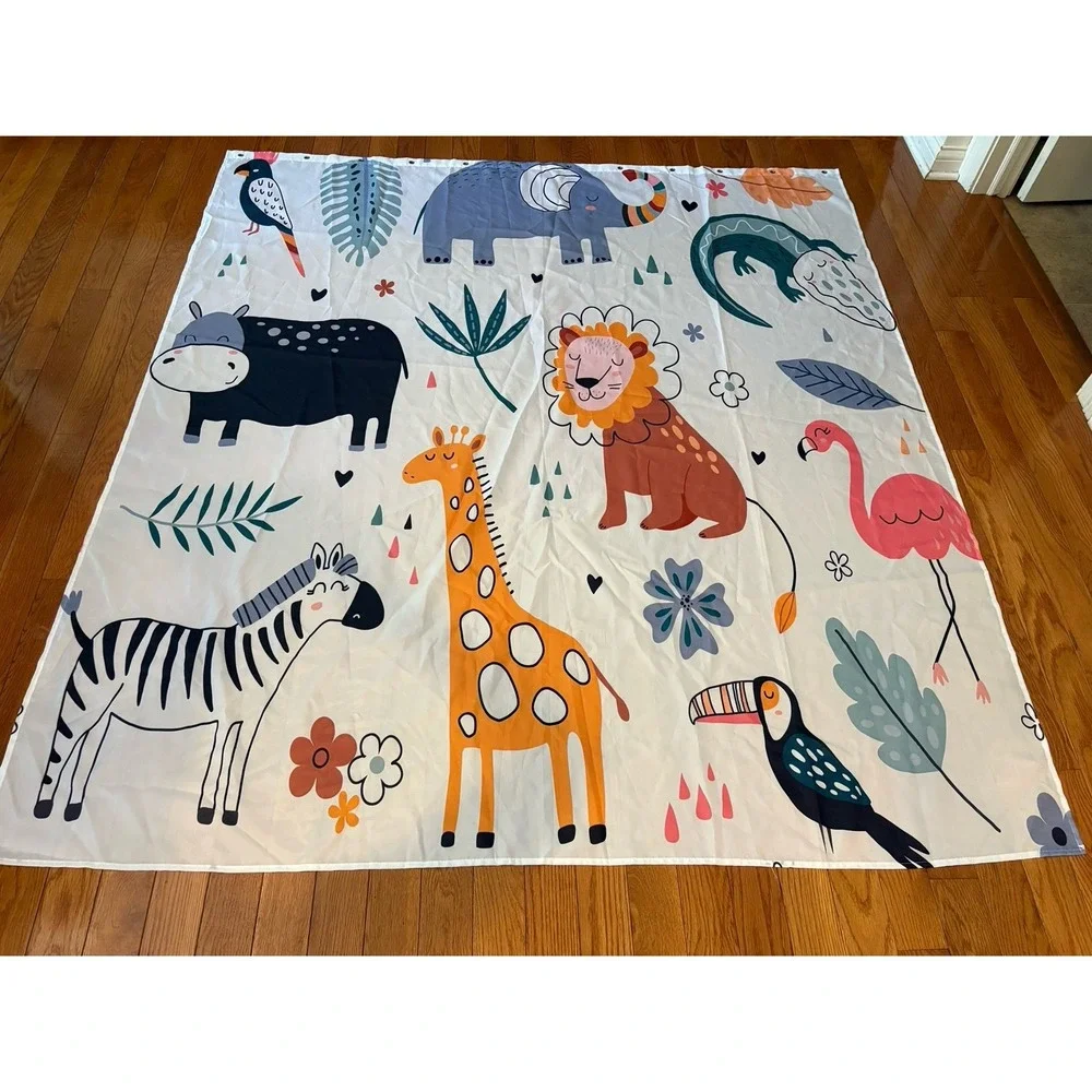New Kids Zoo Animal Bath Curtain Cute Wild Animals Shower Curtain Cartoon Safari